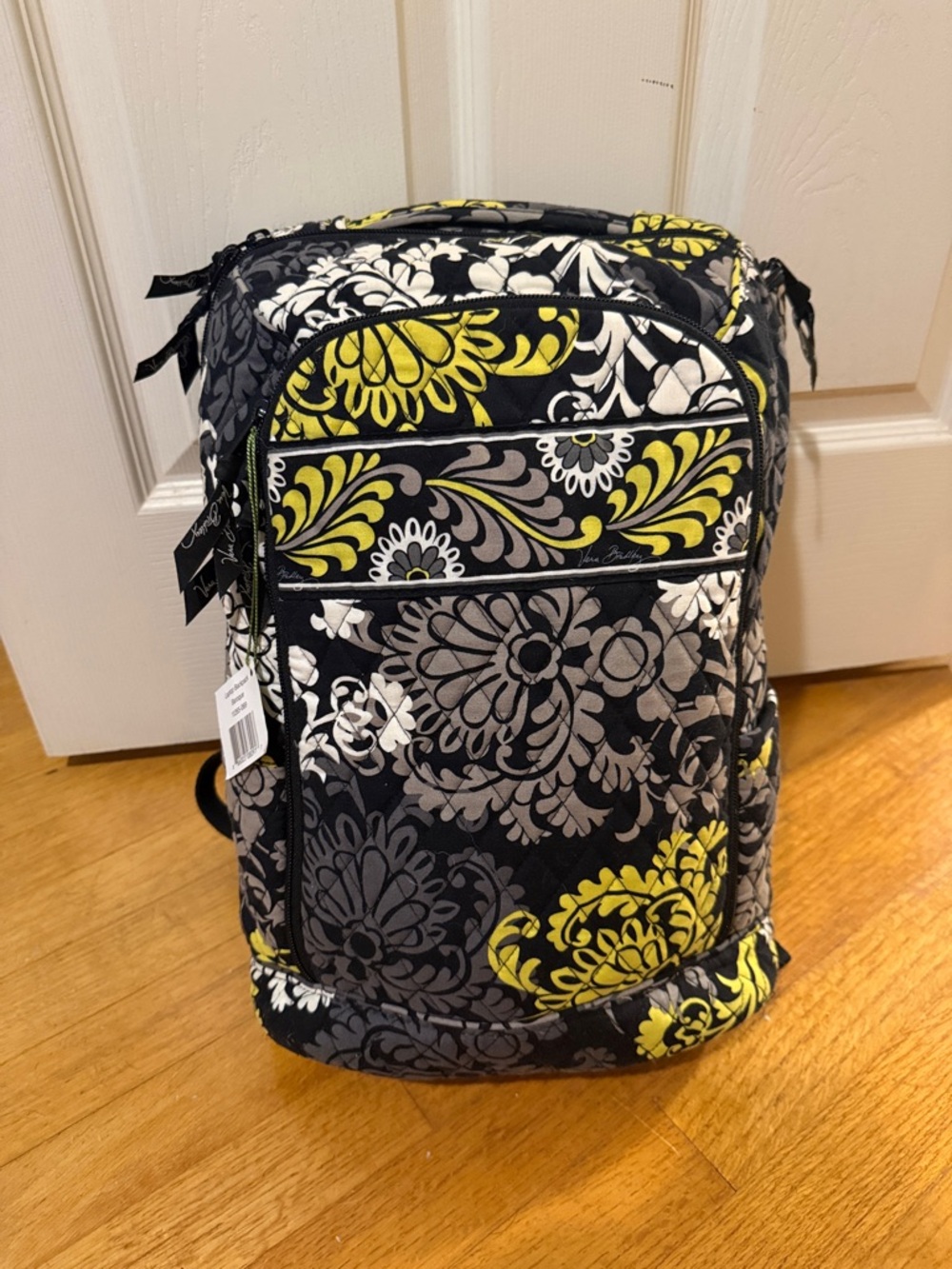 Vera Bradley Baroque Black Gray Yellow Floral Laptop Backpack